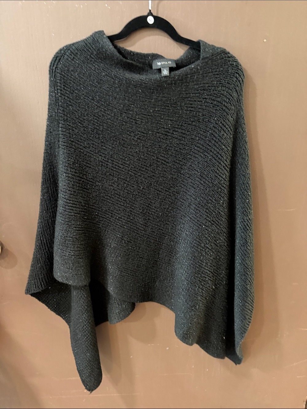 Place Black Sparkle Knit Poncho